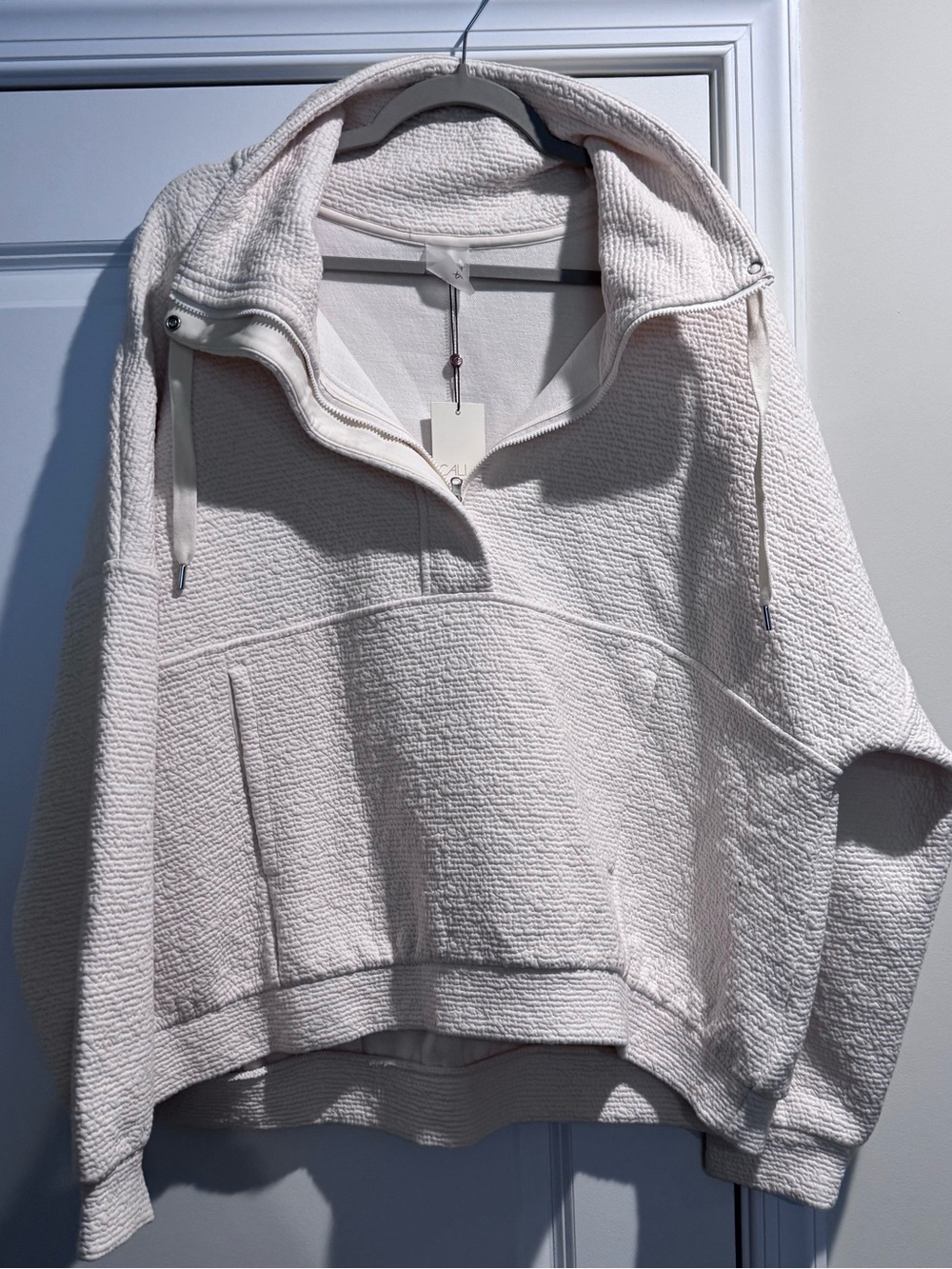 CALIA by Carrie Underwood Cream Textured Half-Zip Pullover Hoodie